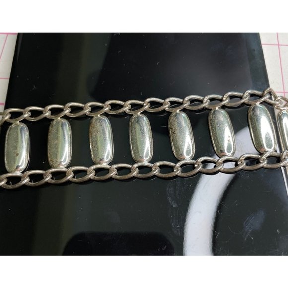 Signed Napier Sterling Silver Chained Panel Bracelet - Picture 1 of 5